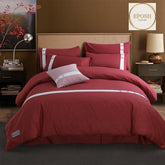 Horizontal Stripe Duvet Set - Maroon